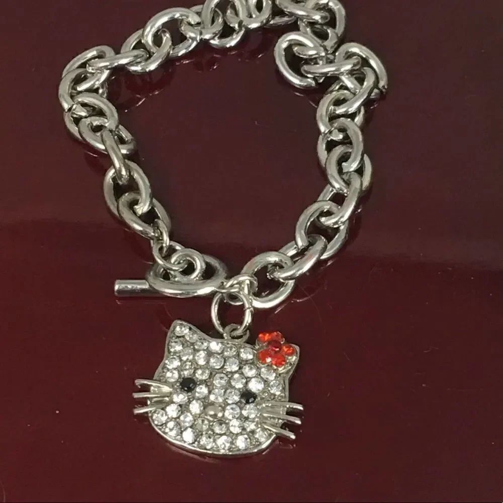 Hello Kitty Cz Silver Toggle Bracelet